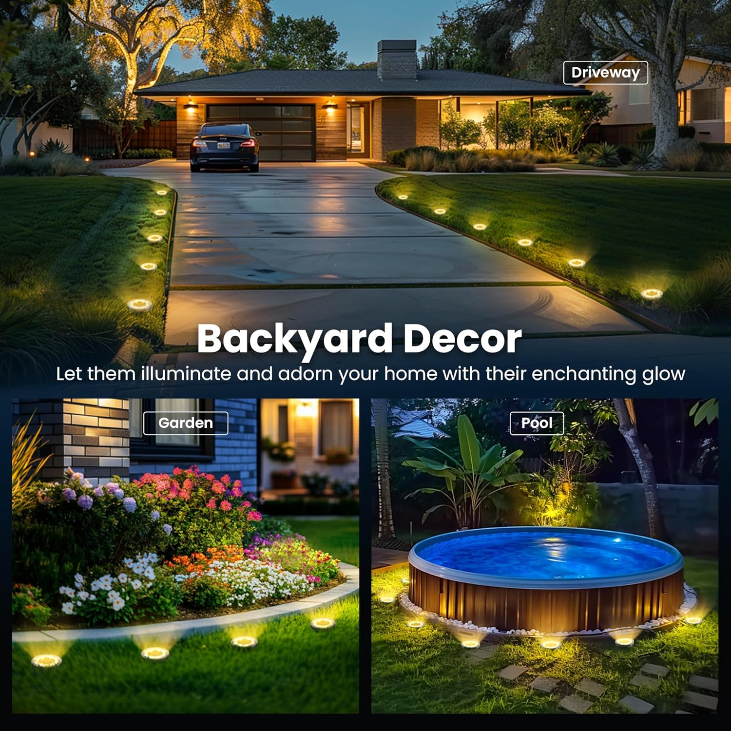 SOLPEX 16 Pack Solar Ground Lights Outdoor Waterproof, Solar Powered Pathway Lights, Landscape