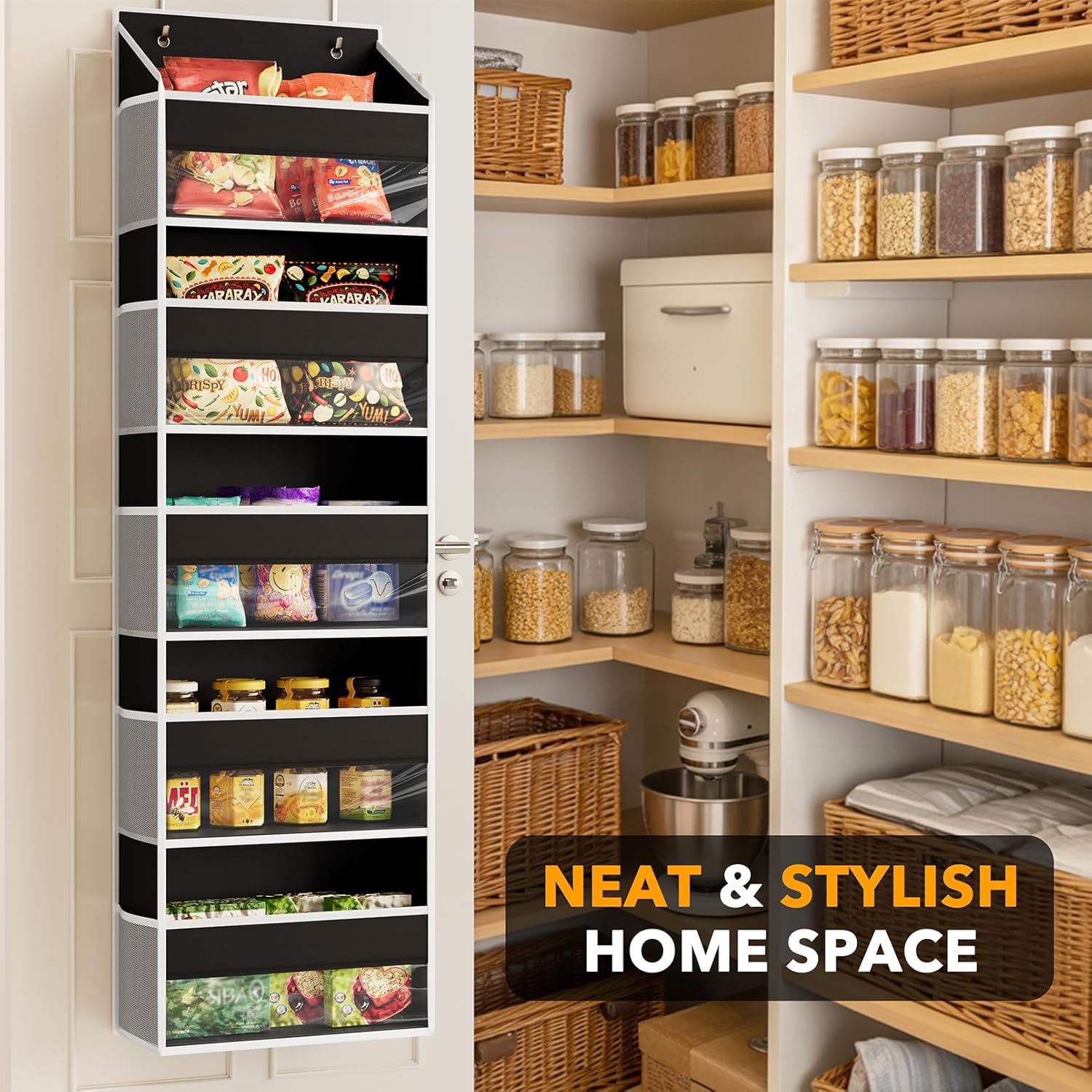 SpaceAid 1 Pack Over The Door Organizer with 5 Large Pockets and 10 Mesh Side Pockets, 5 Layers