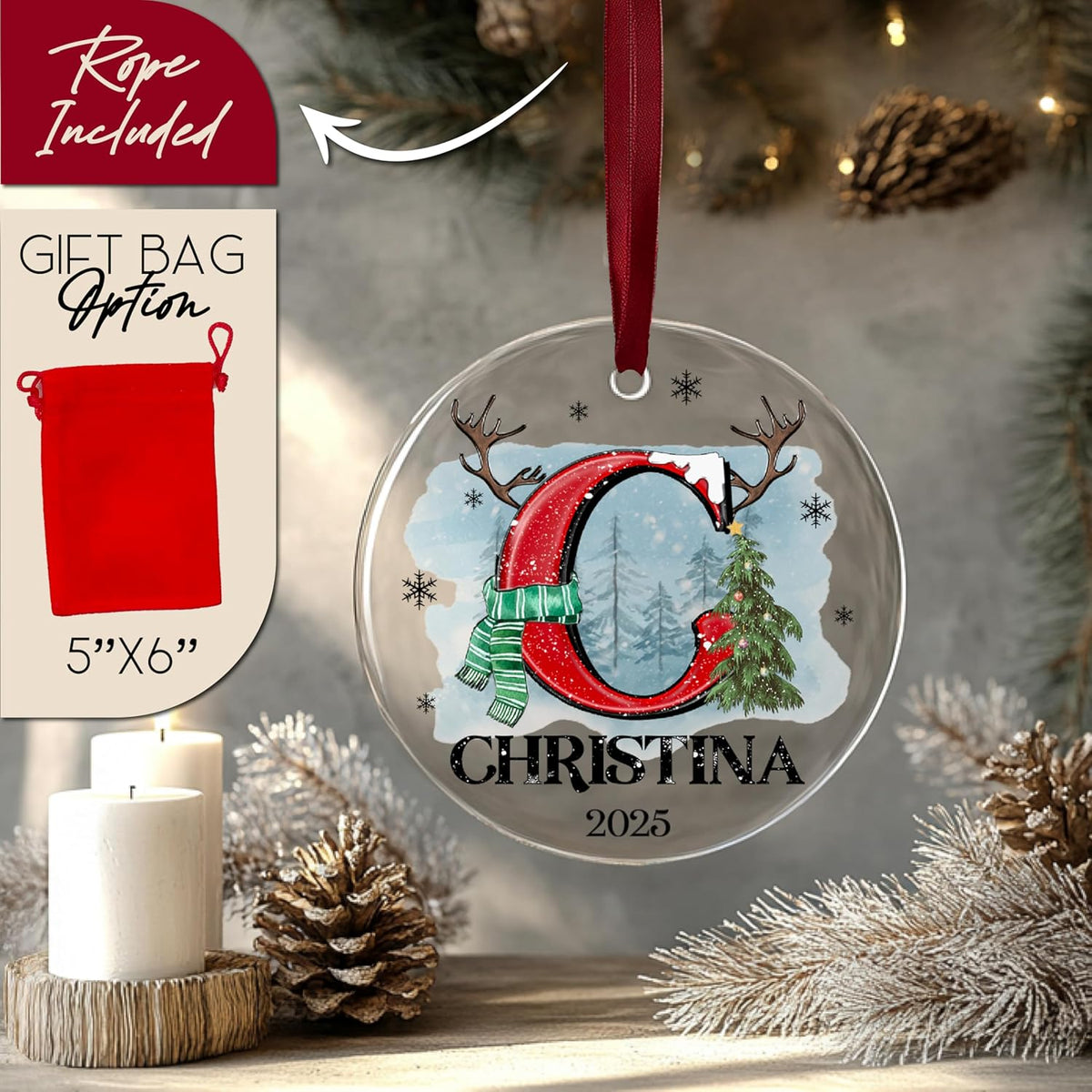 Personalized Christmas Ornaments 2025 - Custom Ceramic Initial & Name Tree Decor - Monogrammed