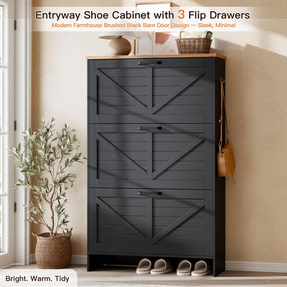 Nicetree Shoe Storage Cabinet for Entryway, 9.1" Ultra Slim 3-Drawer Flip Shoe Cabinet, Modern
