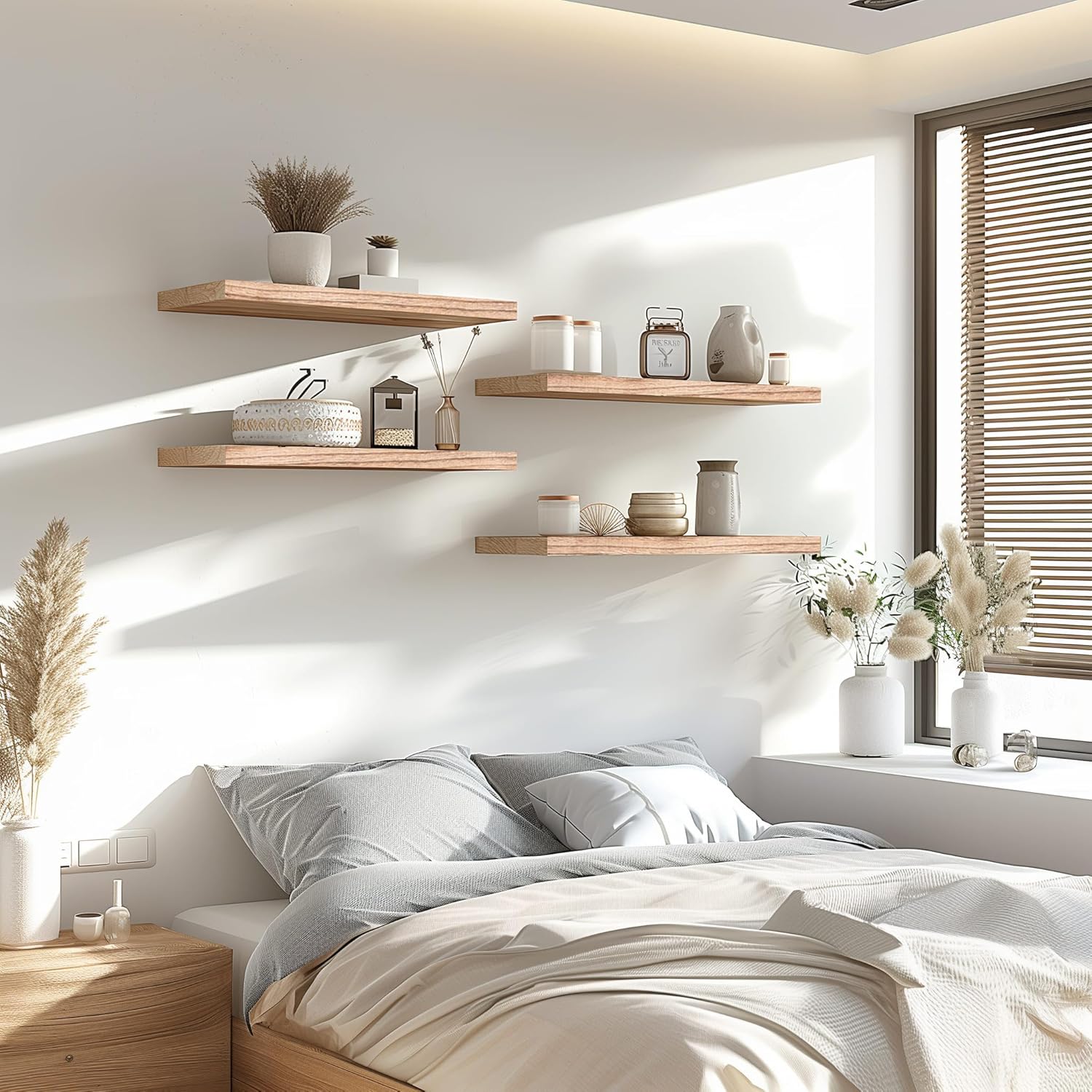 Wood Floating Shelves for Wall Decor, Rustic Wall Shelves for Bedroom Bathroom Kitchen Living Room