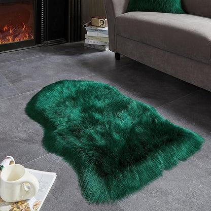AMTOVO Faux Fur Rug, Dark Green Small Area Rug, Fluffy Sheepskin Rug, Fuzzy Ultra Soft 2 x 3 ft