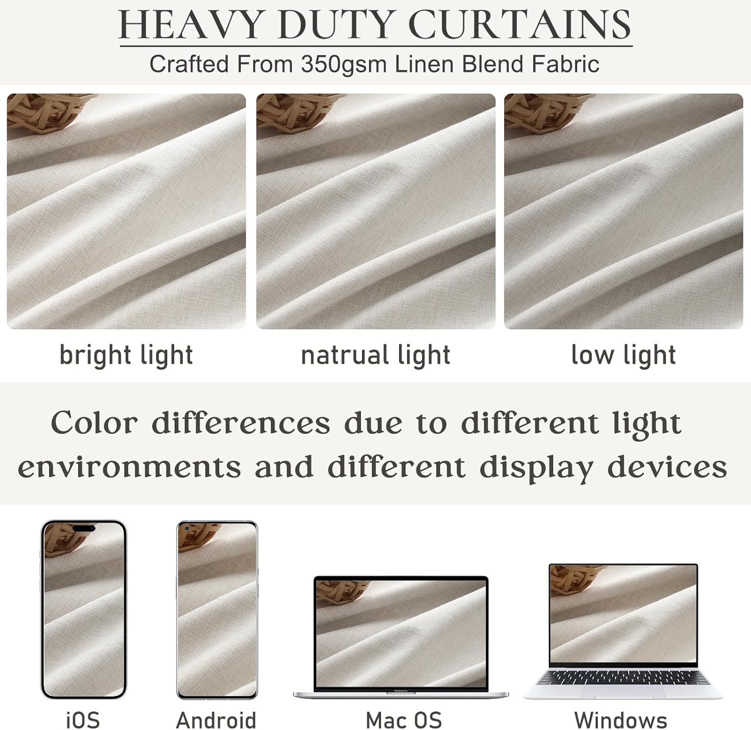 Unique 78 Inch Pinch Pleated Curtains Blackout for Bedroom 2 Panel Set, Neutral Cream Linen Blend