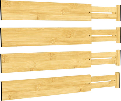 BAMEOS 3" H Bamboo Drawer Dividers - Adjustable Expandable Drawer Organizer - Kitchen, Bathroom