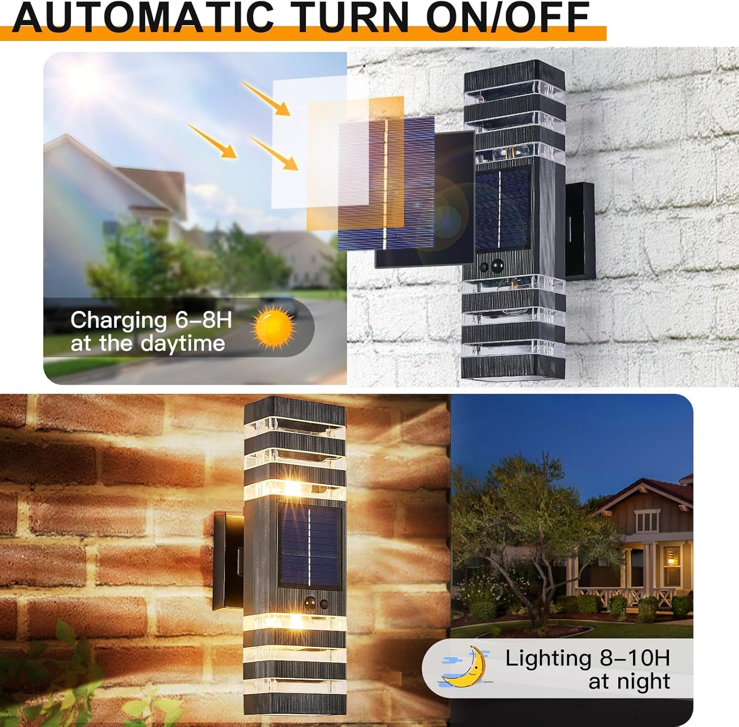 2 Pack Solar Outdoor Wall Lights with Motion Sensor 3-Mode Motion Outdoor Sconces 3000K 500LM Dusk