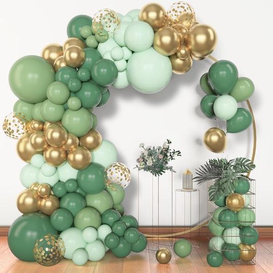Amandir 153pcs Sage Green Balloon Garland Arch Kit, Different Sizes 18 12 10 5 inch Sage Green Gold