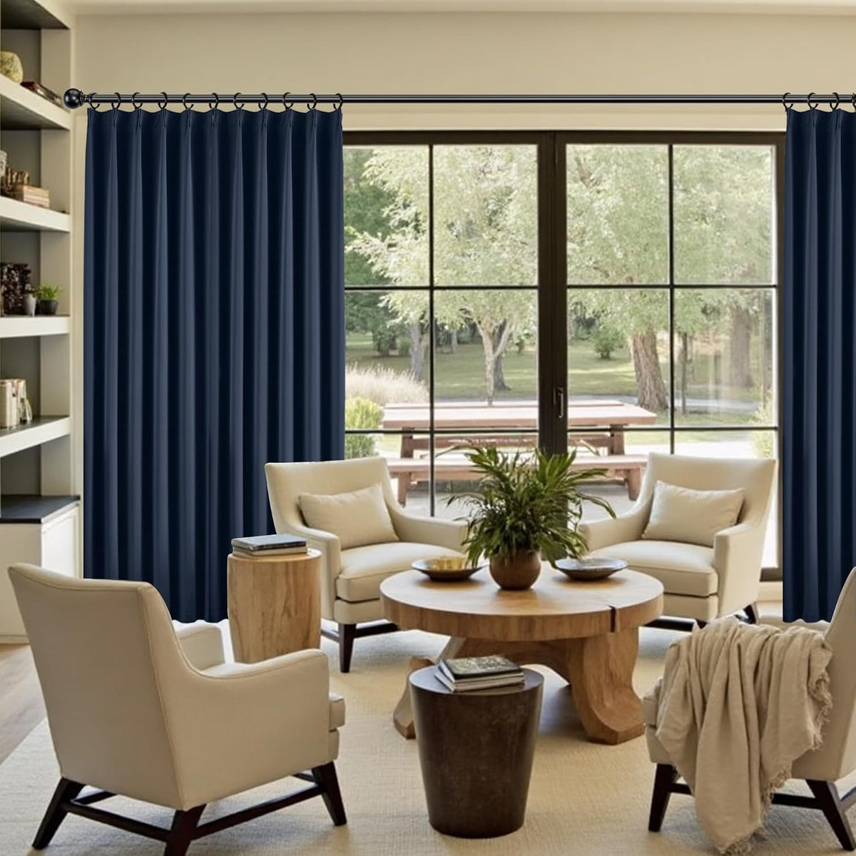 KangBang Navy Blue Pinch Pleated Curtains 120 Inches Long 2 Panels Set, Extra Long Sound Dampening