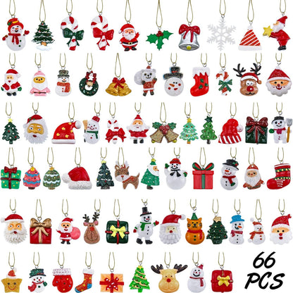 WILLBOND 66 Pieces Mini Resin Christmas Ornaments Christmas Tree Ornament with 65.6 Feet Gold