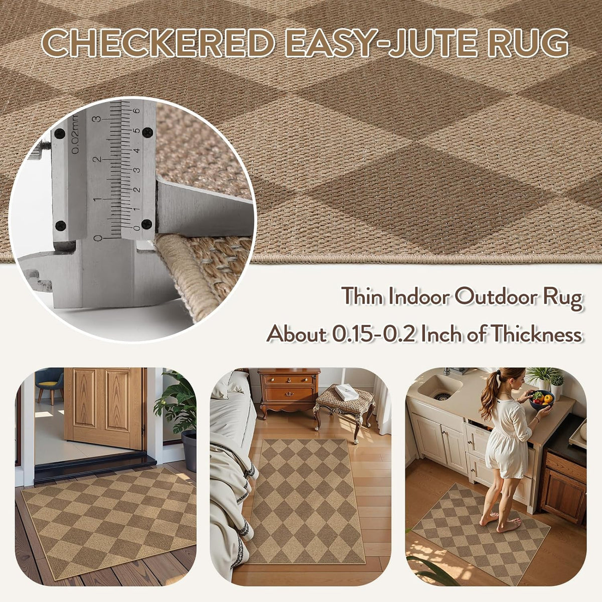 Lahome Checkered Easy Jute Rug, 2x3 Entryway Rug Indoor Outdoor Front Door Mat, Farmhouse Neutral