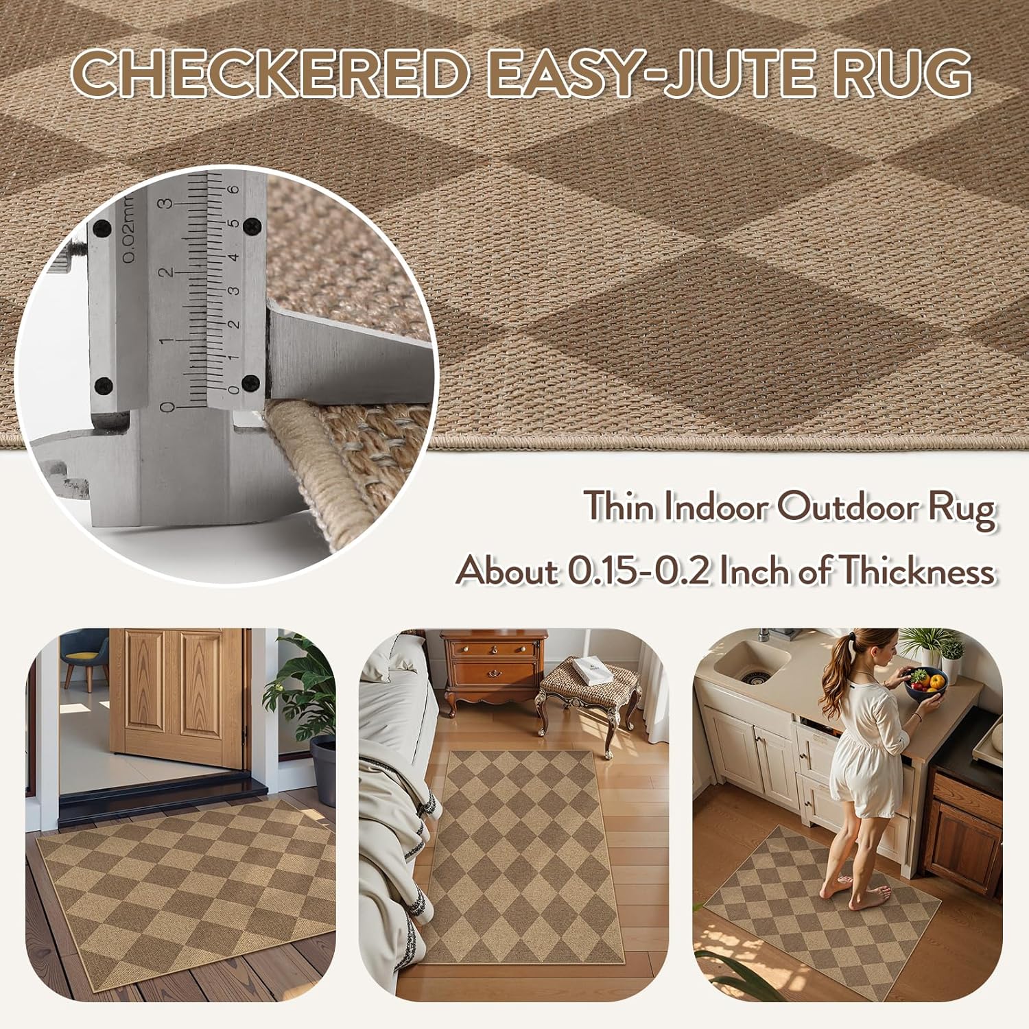 Lahome Checkered Easy Jute Rug, 2x3 Entryway Rug Indoor Outdoor Front Door Mat, Farmhouse Neutral