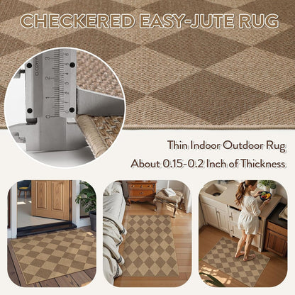 Lahome Checkered Easy Jute Rug, 2x3 Entryway Rug Indoor Outdoor Front Door Mat, Farmhouse Neutral