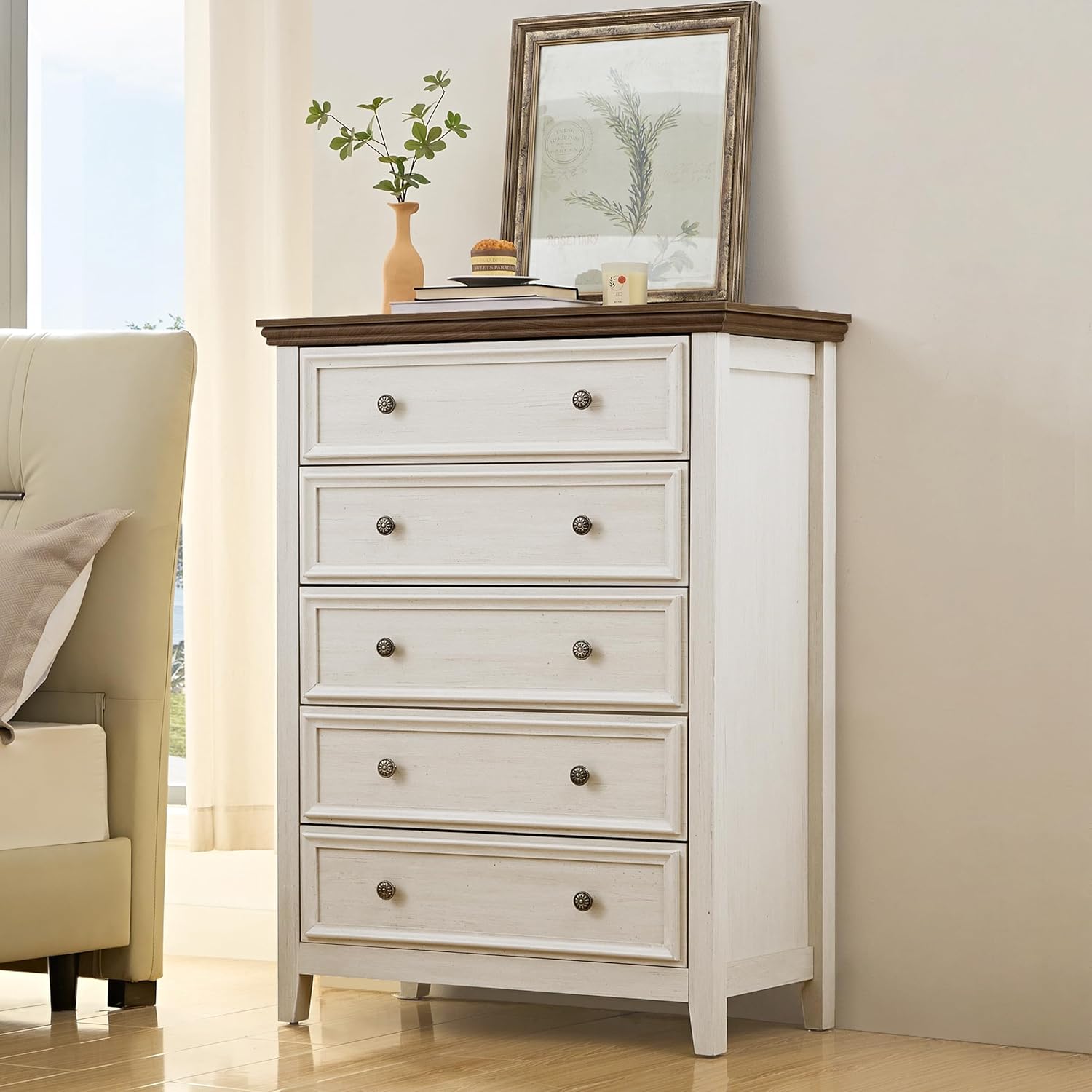 BLANKSPACE Dresser for Bedroom, 5 Drawer Dresser, Modern 5 Chest of Drawers, Farmhouse Storage