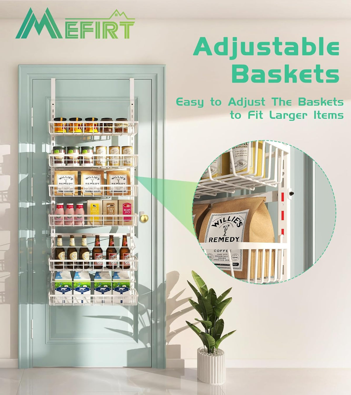 Over The Door Pantry Organizer, Wall Mount Spice Rack, Pantry Hanging Storage and Organization, 6
