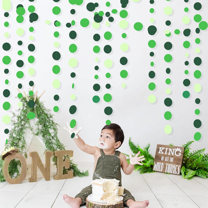 Green Party Decorations Ombre Green Circle Dots Garland Hanging Paper Polka Dot Streamer for