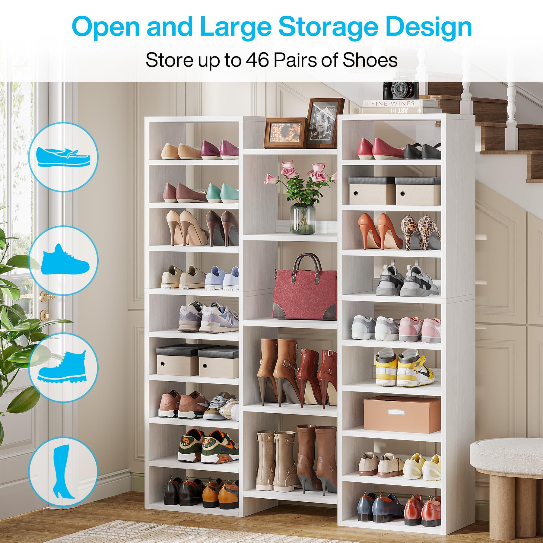 Tribesigns 14-Tier Shoe Cabinet, 59" Tall White Storage Organizer