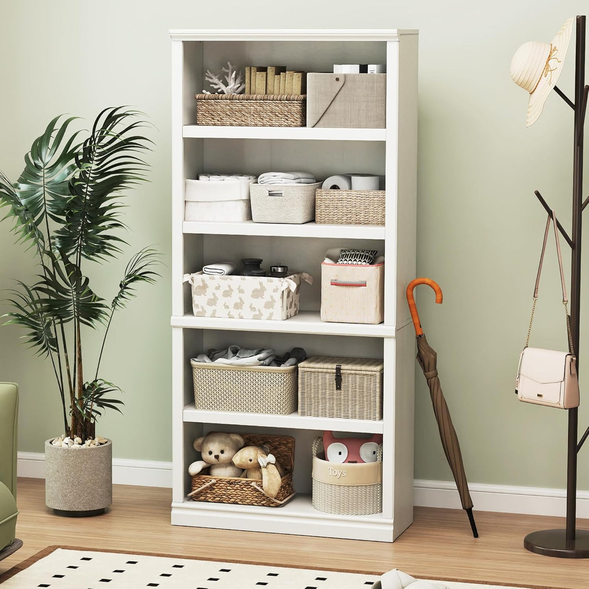 70-Inch Tall White Bookcase, 5 Tiers Shelves Open Storage Bookshelf, 33 in Wide Anti Tipping Indoor