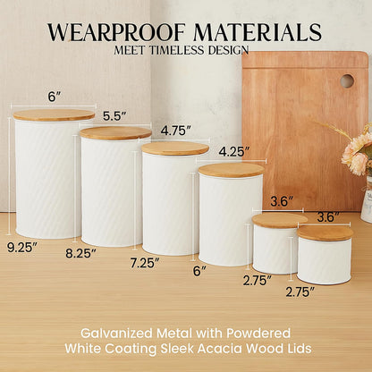 6 Canister Set for the Kitchen Countertop – Metal Food Storage Canisters with Airtight Lids for