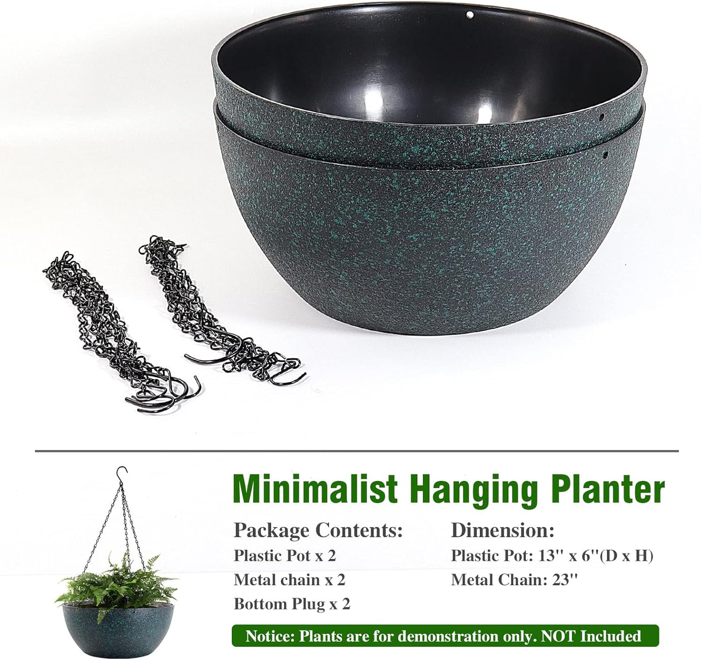 WOUSIWER 13 inch 2 Pack Large Hanging Planters for Indoor Outdoor Plants with Drainage Holes and