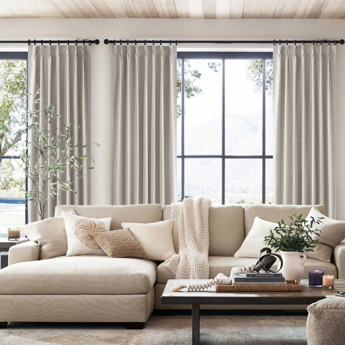 Natural Linen Pinch Pleated Blackout Curtains & Drapes 94 Inch Long Bedroom/Livingroom Farmhouse