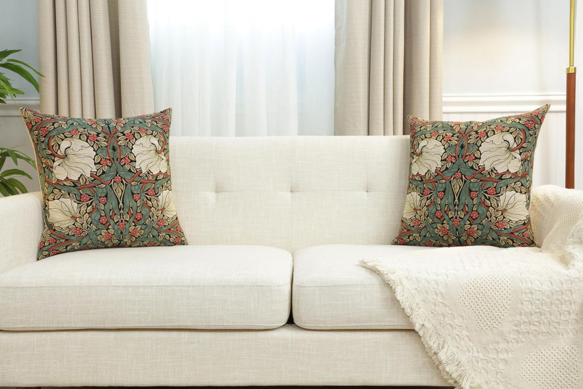 Charlotte Home Furnishings Pimpernel Red Green Floral Throw Pillow Cover 18” x 18” – Double-Sided