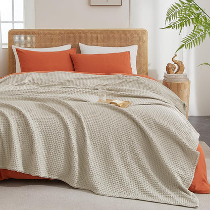 PHF Ultra Soft Waffle Weave Blanket King Size 104"x 90"- Washed Lightweight Breathable Cozy Woven