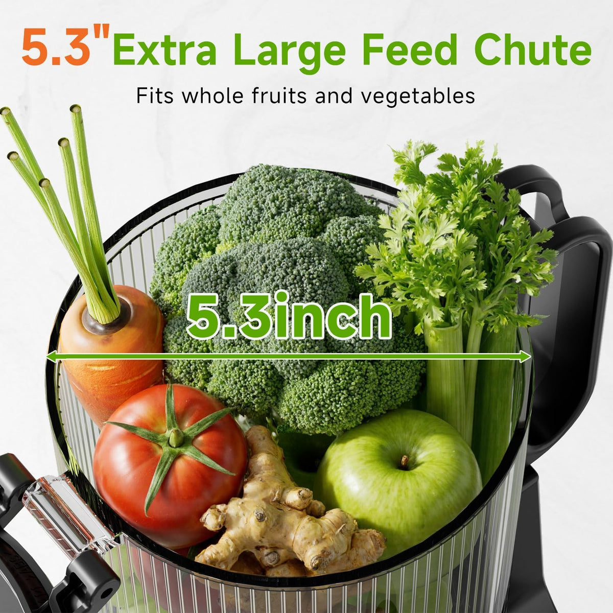Cold Press Juicer, 5.3" Wide Feed Chute Juice Extractor Machine with 400W, High Juice Yield, Slow