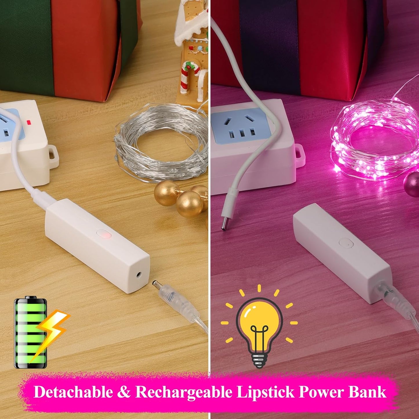 Lakumu Rechargeable String Lights Battery Operated, Fairy Lights with Timer, Mini LED Twinkle