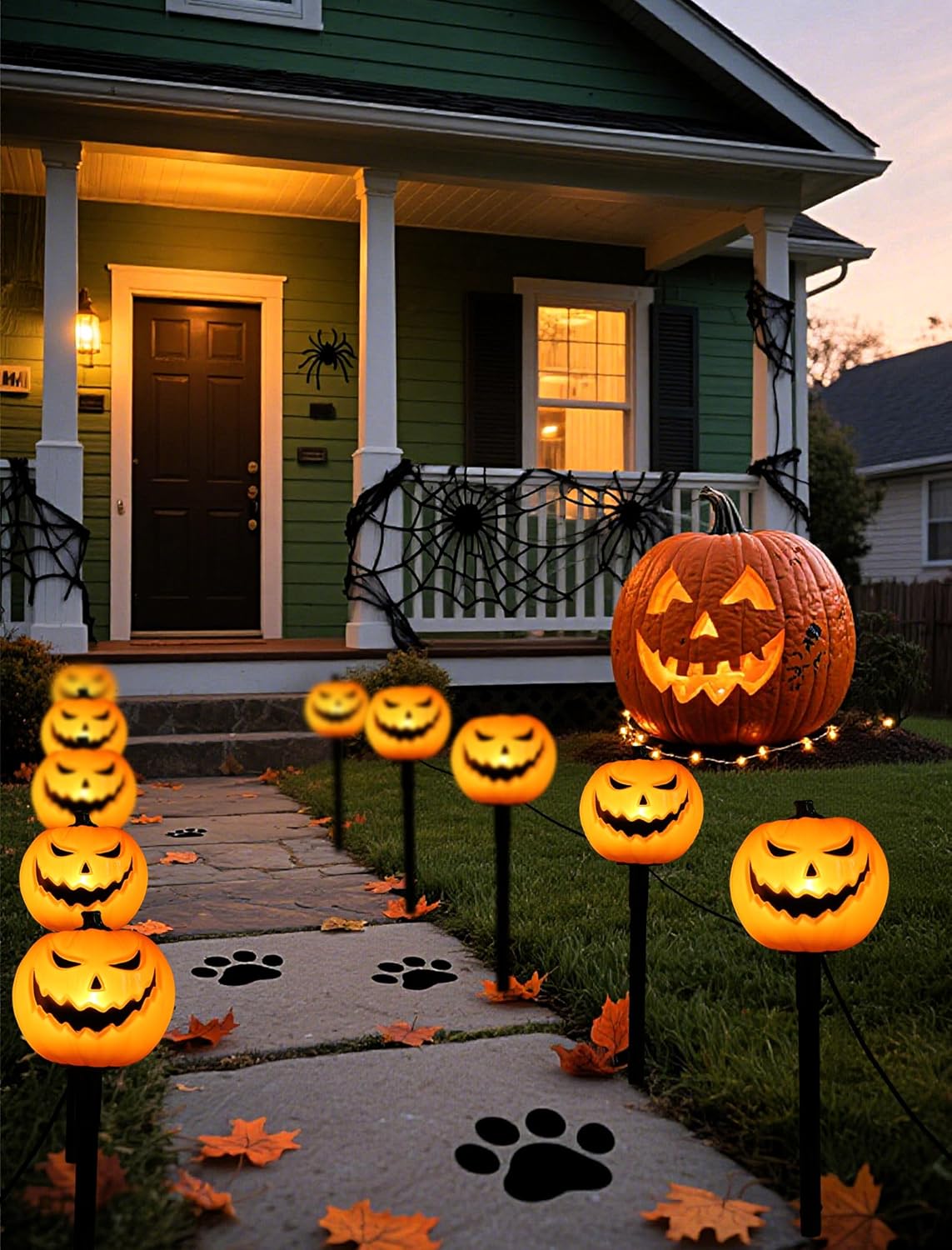 Classic Halloween Charm: 5 Pack UL-Listed Pumpkin Pathway Lights,Warm & Steady Plug-in Jack o'