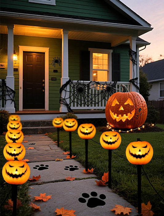 Classic Halloween Charm: 5 Pack UL-Listed Pumpkin Pathway Lights,Warm & Steady Plug-in Jack o'