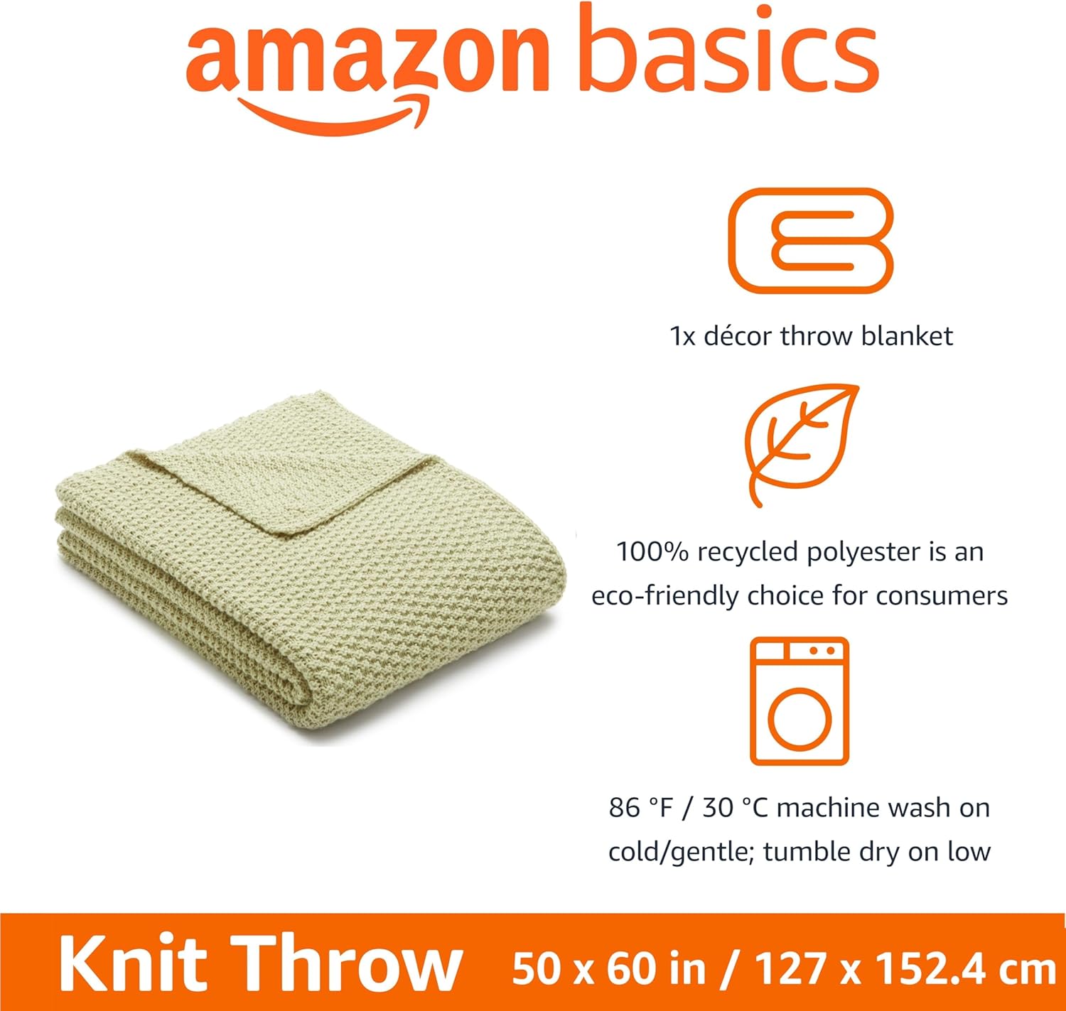 Amazon Basics Chunky Cable Knit Throw Blanket for Couch, Sofa, Bed, Lightweight Soft Cozy, Sage