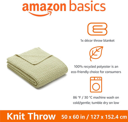 Amazon Basics Chunky Cable Knit Throw Blanket for Couch, Sofa, Bed, Lightweight Soft Cozy, Sage