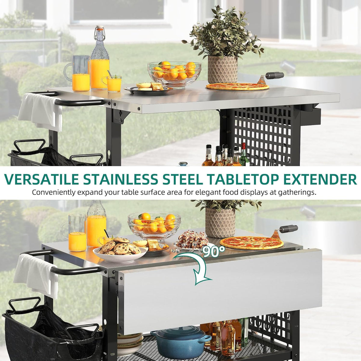 YITAHOME Outdoor Grill Cart Pizza Oven Table with Stainless Steel Top and Drop Leaf, Outdoor Grill