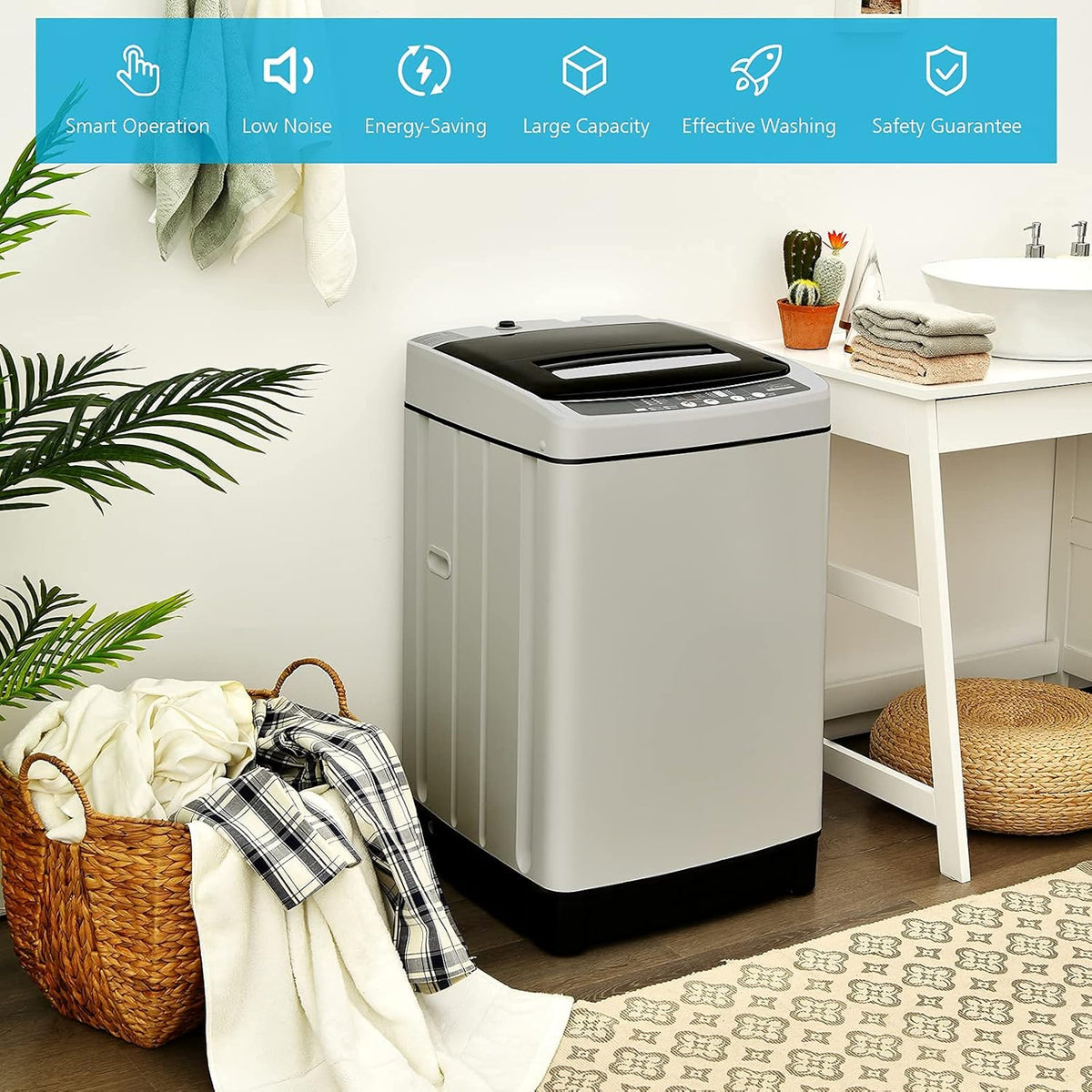 Giantex Full Automatic Washing Machine, 2 in 1 Portable Laundry Washer 1.5Cu.Ft 11lbs Capacity