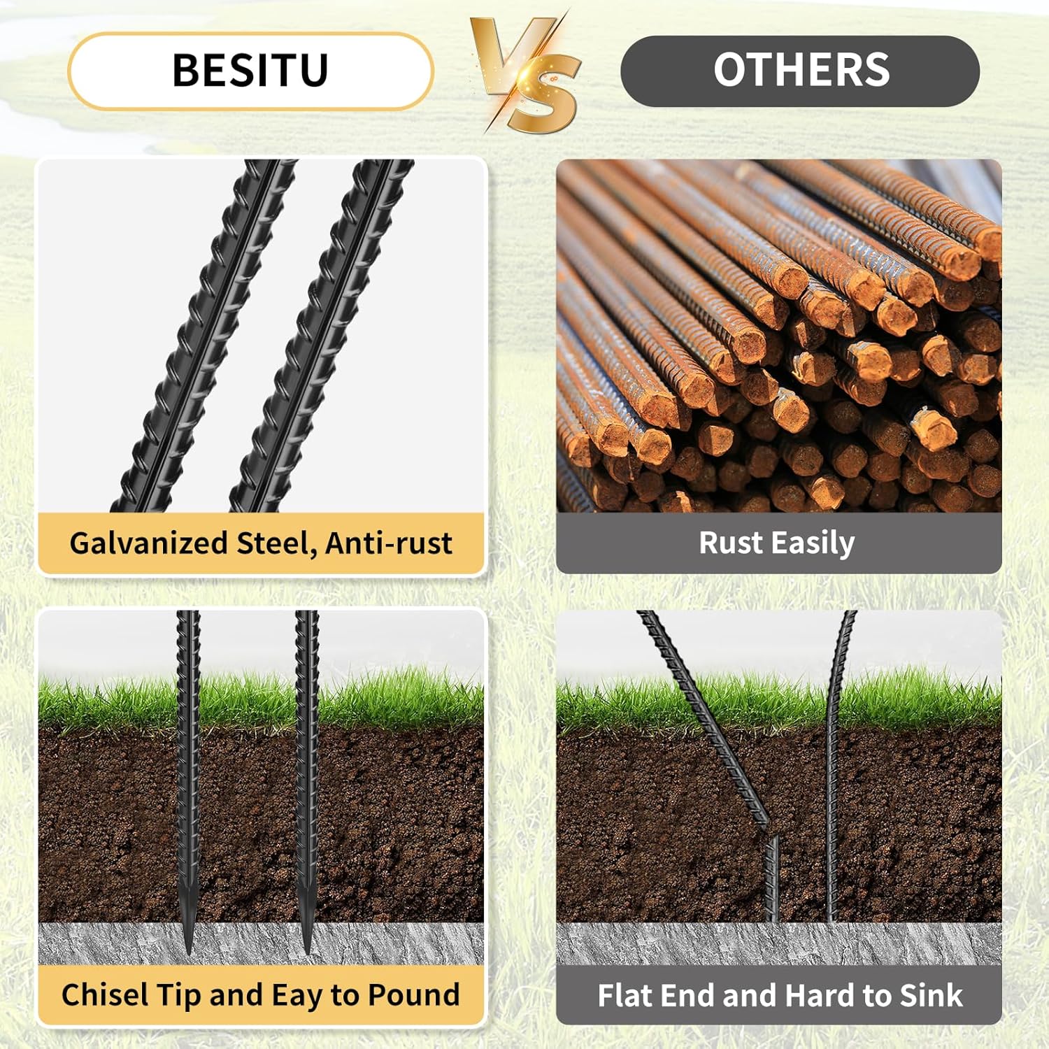Rebar Stakes 48 inches 16-Pack Concrete Form Stakes Straight 3/8" Diameter Rebar Ground Metal