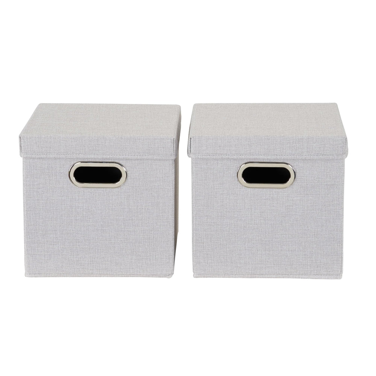 Household Essentials 804-1 Café Cube Bin Storage Set with Lids and Handles | 2 Pack | Silver Linen