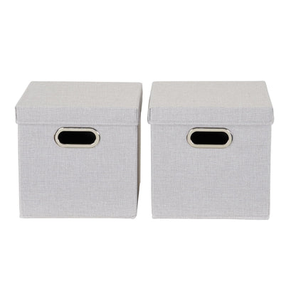 Household Essentials 804-1 Café Cube Bin Storage Set with Lids and Handles | 2 Pack | Silver Linen