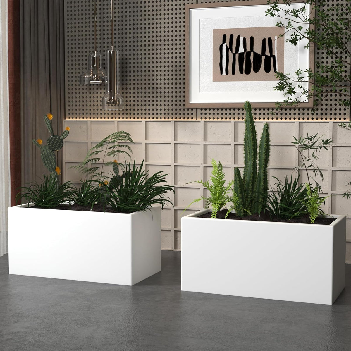 White Steel Planter Outdoor Indoor Planter Box Galvanized Steel Metal Large Planters Rectangular
