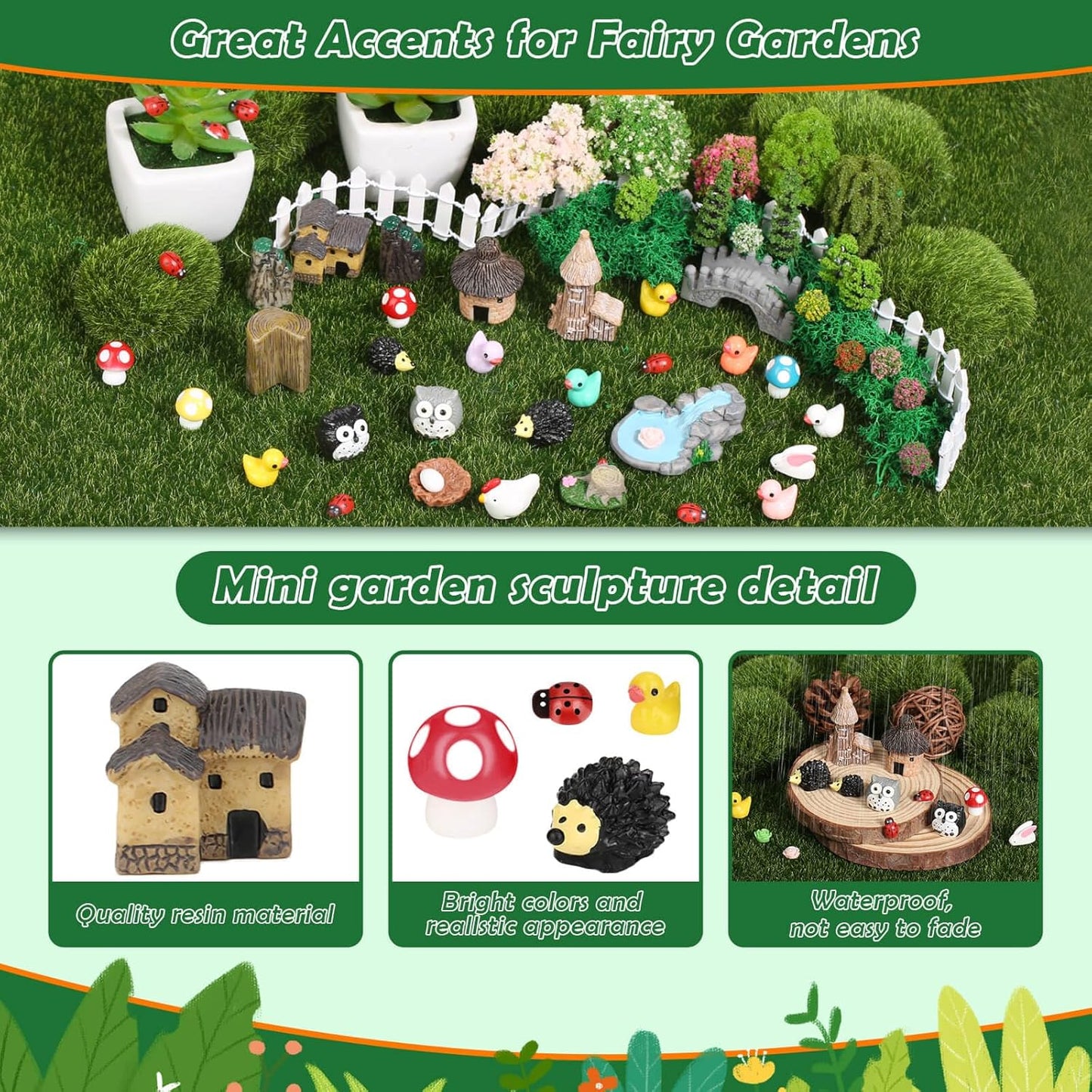 Thrilez 210 Pieces Miniature Fairy Garden Accessories, Including Resin Animals, Miniature