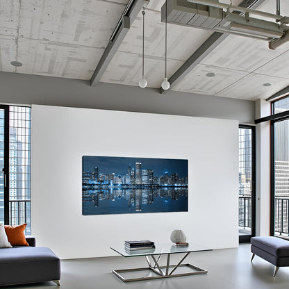 LevvArts Modern City Wall Art Chicago Downtown at Night Picture Print on Canvas Building Artwork