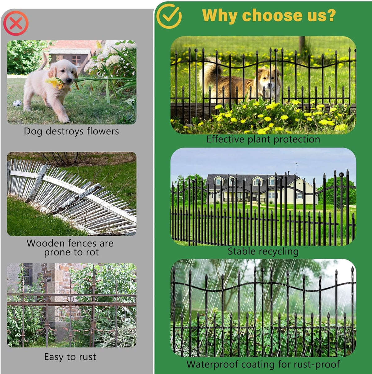 10 Panels No Dig Decorative Garden Fence with Gate, 32in(H) × 22ft(L) Heavy-Duty Rustproof Metal
