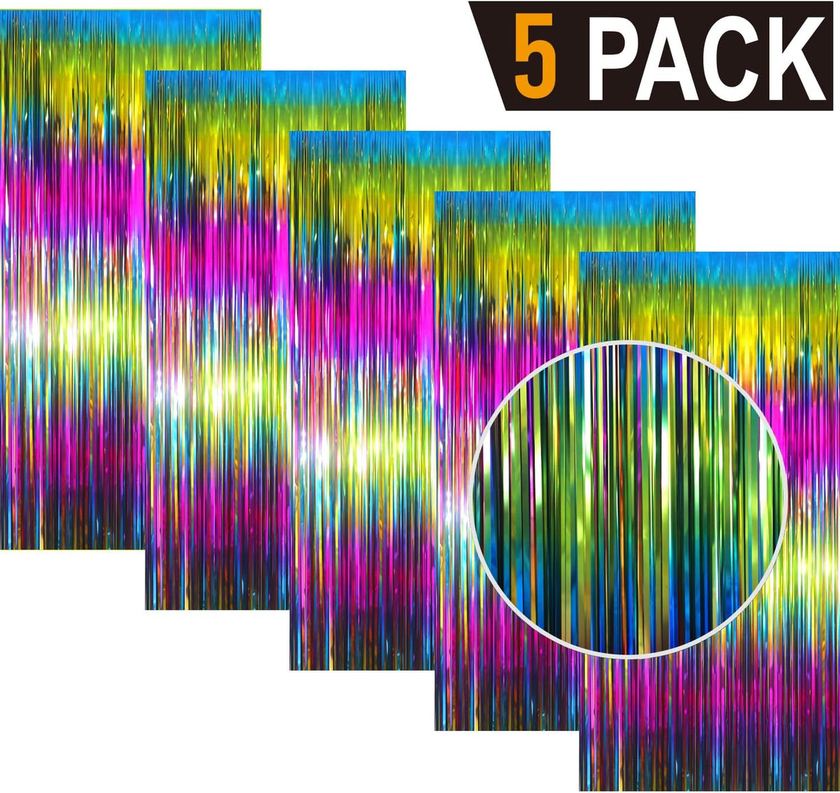 GOER 3.2 ft x 8.2 ft Metallic Tinsel Foil Fringe Curtains Party Photo Backdrop Party Streamers for