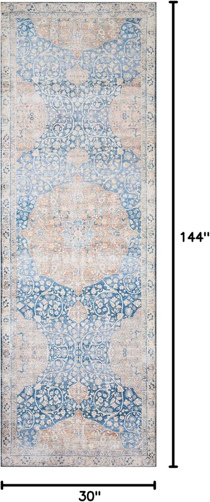 Loloi Layla Collection LAY-07 Blue/Tangerine 2'-6" x 12'-0" .13" Thick Runner Rug, Soft, Durable