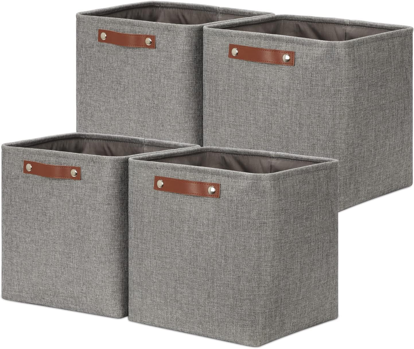 DULLEMELO 12 inch Cube Storage Bins, Large Collapsible Grey Storage Baskets for Square Cubes