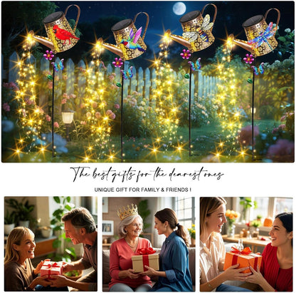 Solar Lights Outdoor Decorative,Metal Solar Watering Can Lights with Hummingbird, Waterproof Garden