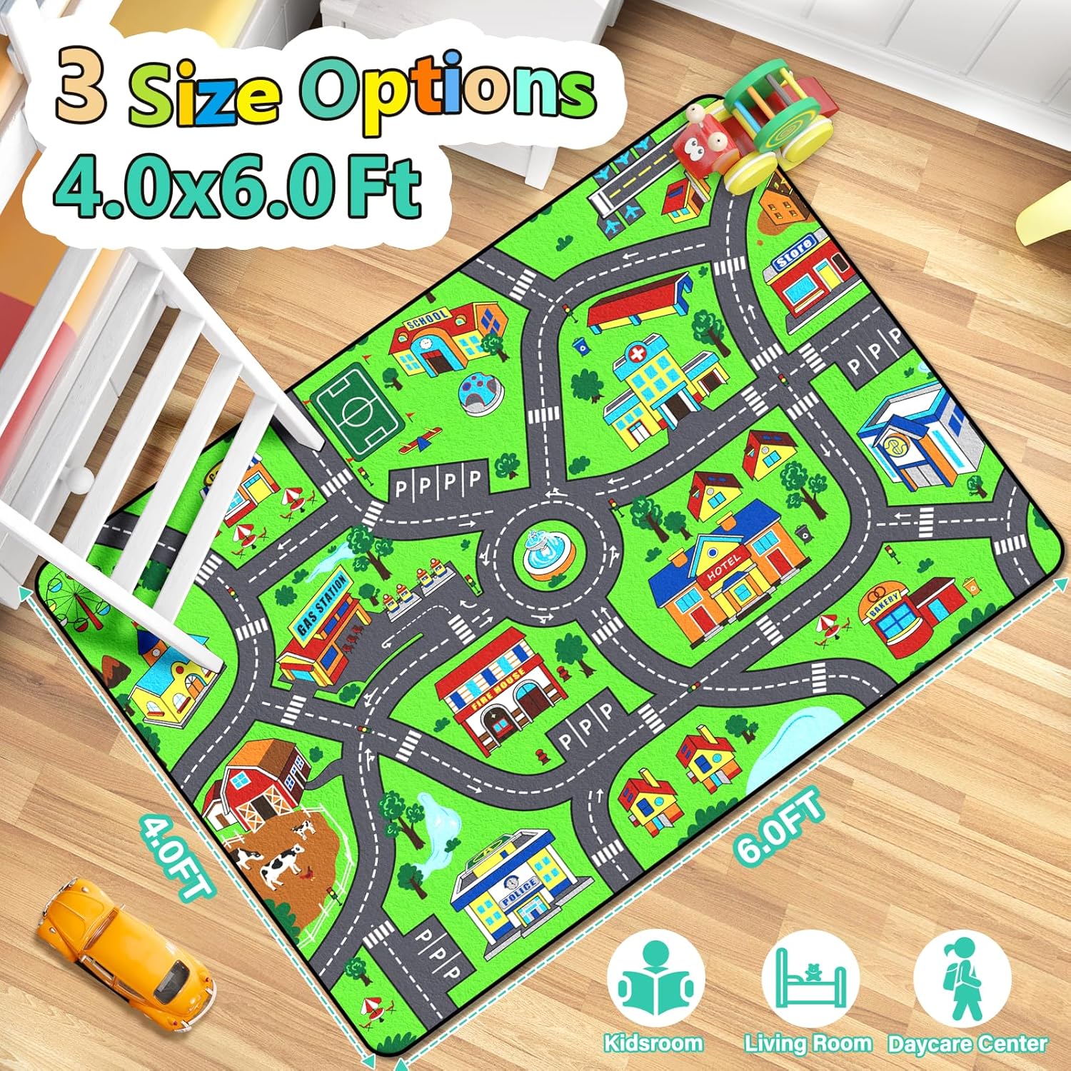 Road Car Rug,City Road Rug for Kids,4x6 Ft Kids Floor Play mat,and Car Carpet Play Mat with