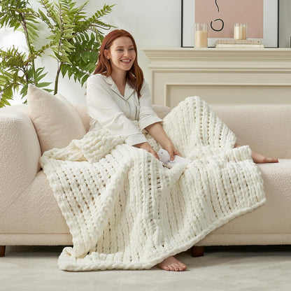 Amélie Home Chunky Knit Throw Blanket for Couch, Soft Chenille Crochet Blanket for Sofa, 50"x60"