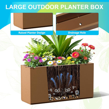 FENCY Metal Rectangular Planter Box, Large Planters for Outdoor Plants, Tall Planters for Outdoor