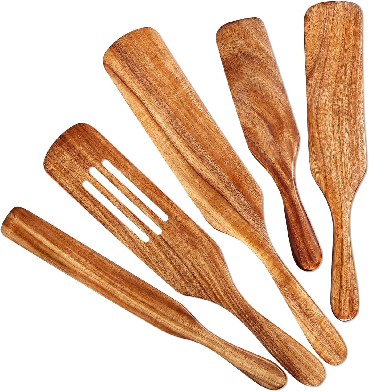 5 Pcs Wooden Spurtle Set, Natural Teak Kitchen Utensil Set Heat Resistant Non-Stick Wooden Spoons