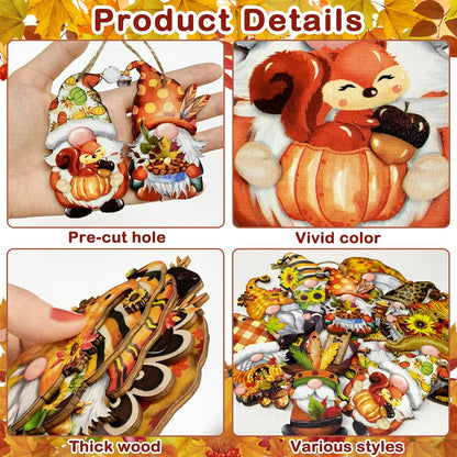 Fall Thanksgiving Gnomes Wooden Hanging Ornaments, Autumn Wood Hanging Pendant Decoration for Fall