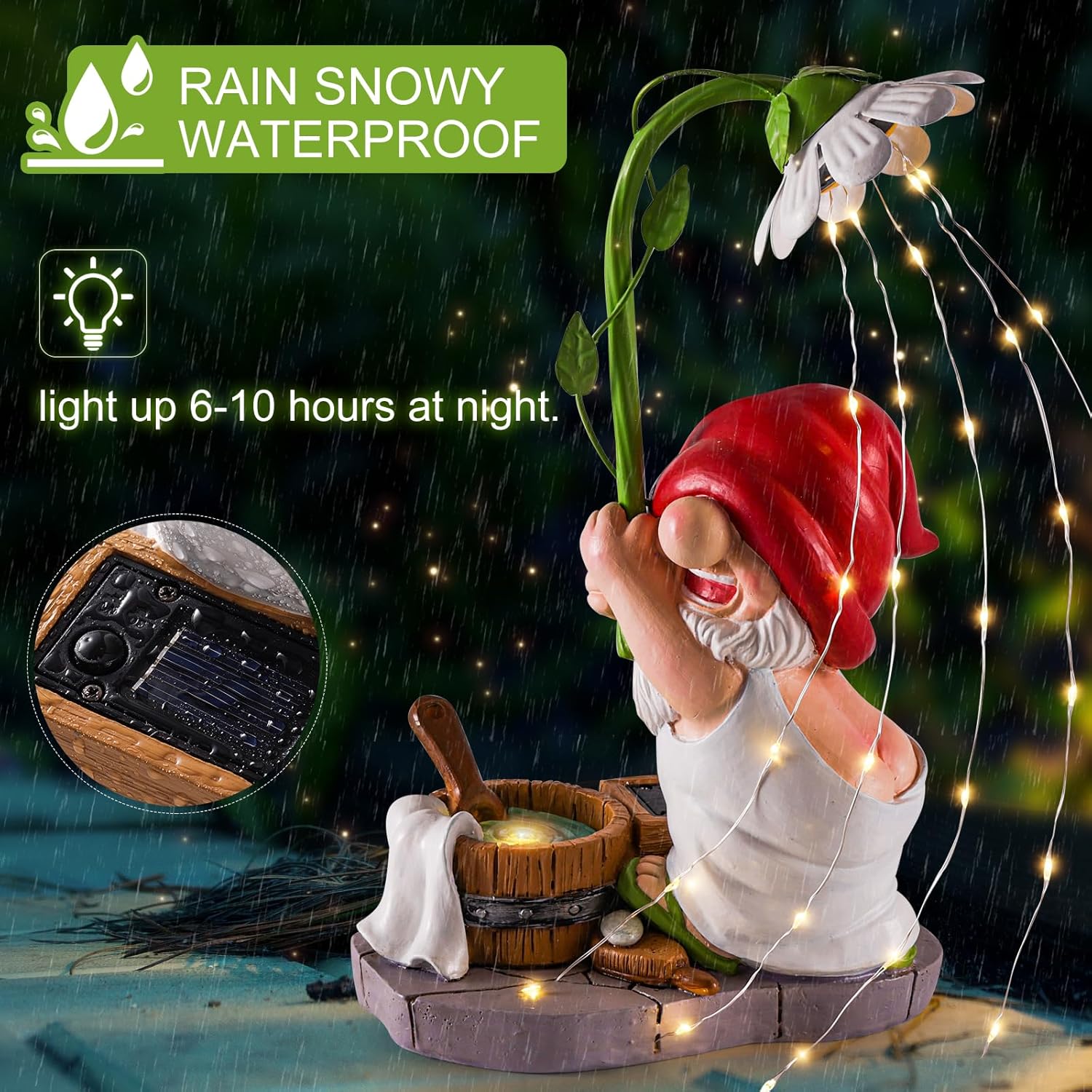 WINTS Garden Gnomes Outdoor Statue with Solar Lights,Bathing Funny Gnome Solar Garden Decorations